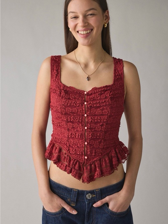 Kimchi Blue Tops - Kimchi Blue Amara Ruffle Lace Button-Front Tank Top